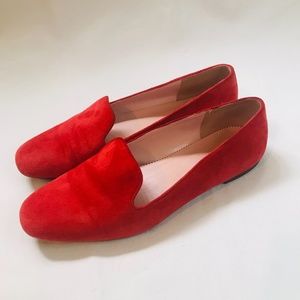 J Crew Poppy Red Cigarette Loafer 7.5 Suede Orange